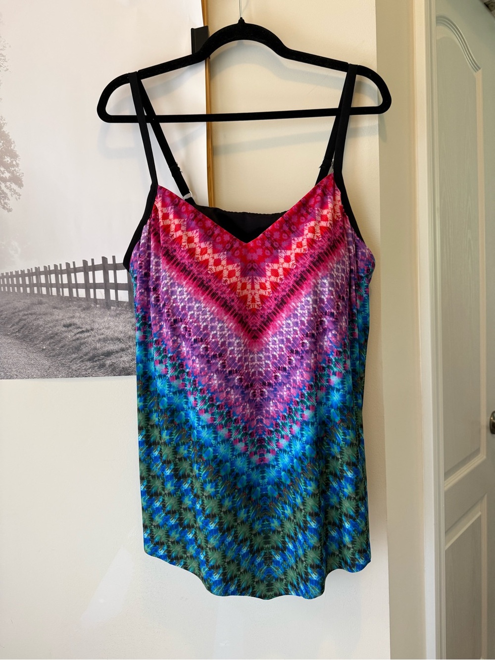 V-Neck Multicolor Printed Cami with Black Straps